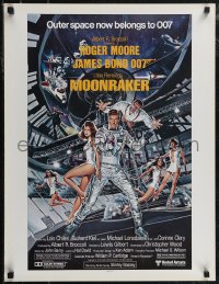 2z0271 MOONRAKER 21x27 special poster 1979 art of Roger Moore as Bond & Lois Chiles in space by Goozee!