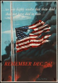 2z0183 REMEMBER DEC. 7TH! 28x40 WWII war poster 1942 tattered half-mast American flag, Saalburg art!