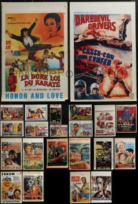 3a0671 LOT OF 24 FORMERLY FOLDED 1950S-70S INTERNATIONAL FILMS BELGIAN POSTERS 1950s-1970s cool!