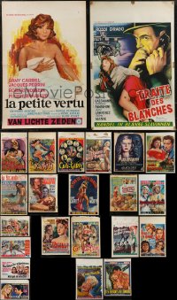 3a0672 LOT OF 23 FORMERLY FOLDED 1950S-60S INTERNATIONAL FILMS BELGIAN POSTERS 1950s-1960s cool!