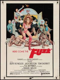 3b1334 FUZZ 30x40 1972 wacky art of naked Burt Reynolds & sexiest cop Raquel Welch by Richard Amsel!