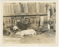 3b0814 DOG'S LIFE 8x10 LC 1918 Charlie Chaplin as The Tramp & his dog sleeping in dirt by fence!