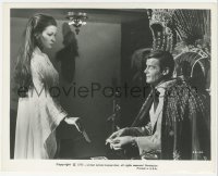 3b0974 LIVE & LET DIE 8x10.25 still 1973 beautiful Jane Seymour takes tarot card from Roger Moore!