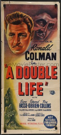 3b0252 DOUBLE LIFE Aust daybill 1948 film noir, different art of Ronald Colman!