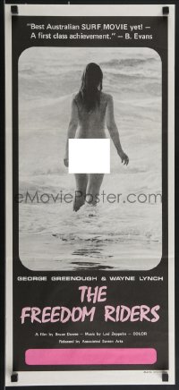 3b0254 FREEDOM RIDERS Aust daybill 1972 completely naked Aussie surfer girl, black design!