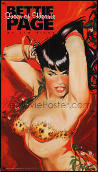 3b1338 BETTIE PAGE 37x67 commercial poster 1996 sexy leopard print outfit art by Jim Silke!