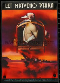 3b1363 FLIGHT OF DEAD BIRD Czech 11x16 1975 wild art of man with bird skull by Josef Vyletal, rare!