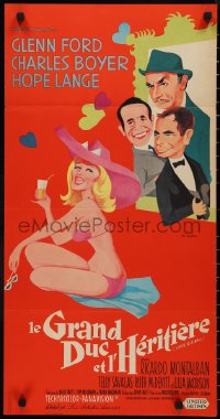 3b1365 LOVE IS A BALL French 16x31 1963 Helene le Breton art of Glenn Ford & Hope Lange in car!