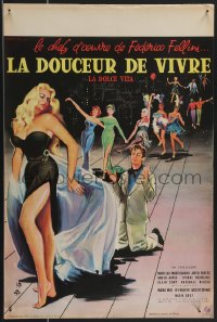 3b1257 LA DOLCE VITA French 16x24 1960 Federico Fellini, Mastroianni, sexy Ekberg by Yves Thos!