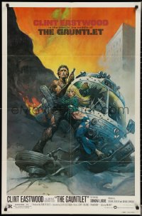 3b0298 GAUNTLET 1sh 1977 Clint Eastwood & Sondra Locke by Frank Frazetta, small credit design!