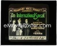 3b0786 INTERNATIONAL SNEAK glass slide 1917 Lillian Biron between Chester Conklin & Billy Armstrong!