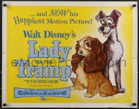 3b1195 LADY & THE TRAMP 1/2sh 1955 Disney's happiest motion picture, canine dog classic cartoon!