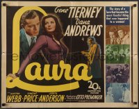 3b1196 LAURA 1/2sh 1944 Dana Andrews, sexy Gene Tierney & Vincent Price, classic noir!