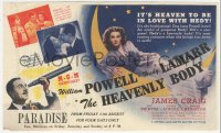 3b0715 HEAVENLY BODY herald 1944 William Powell, it's heaven to be in love with Hedy Lamarr, rare!