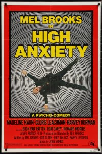 3b0303 HIGH ANXIETY 1sh 1977 Mel Brooks, great Vertigo spoof design, a Psycho-Comedy!