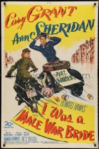 3b0306 I WAS A MALE WAR BRIDE 1sh 1949 cross-dresser Cary Grant & Ann Sheridan on motorcycle, Hawks!