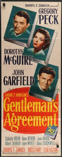 3b1151 GENTLEMAN'S AGREEMENT insert 1947 Elia Kazan, Gregory Peck, Dorothy McGuire, John Garfield