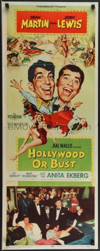 3b1154 HOLLYWOOD OR BUST insert 1956 art of Dean Martin & Jerry Lewis in car, sexy Anita Ekberg!