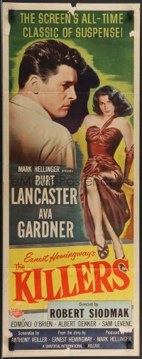 3b1156 KILLERS insert R1956 art of Burt Lancaster & sexy Ava Gardner, Ernest Hemingway, ultra rare!