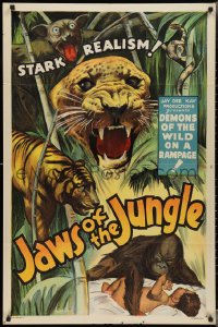 3b0308 JAWS OF THE JUNGLE 1sh 1936 Ceylon, stark realism, demons of the wild on rampage, ultra rare!