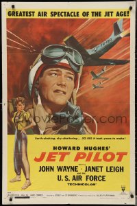 3b0309 JET PILOT 1sh 1957 great artwork of John Wayne, jet-hot thrills, Howard Hughes!