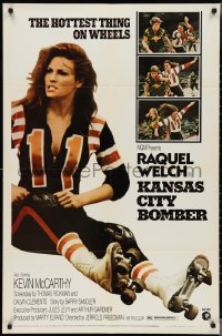 3b0310 KANSAS CITY BOMBER revised 1sh 1972 sexy roller derby girl Raquel Welch, the hottest thing on wheels!