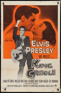 3b0311 KING CREOLE 1sh 1958 great image of Elvis Presley with guitar & sexy Carolyn Jones!