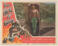 3b0484 FROM HELL IT CAME LC 1957 wacky image of zombified guy standing in coffin, great border art!