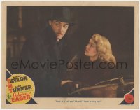 3b0521 JOHNNY EAGER LC 1942 Lana Turner tells Robert Taylor to beat it or she'll slug him!