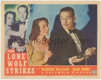 3b0533 LONE WOLF STRIKES LC 1940 dapper Warren William examines jewelry w/sexy Joan Perry!