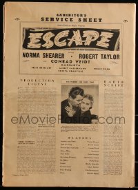 3b0084 ESCAPE pressbook 1940 American Robert Taylor is helped by Nazi mistress Norma Shearer, rare!