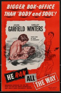 3b0093 HE RAN ALL THE WAY pressbook 1951 great art of John Garfield & Shelley Winters, film noir!