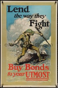 3b1346 LEND THE WAY THEY FIGHT 27x42 WWI war poster 1916 Ashe art of soldier throwing grenade!