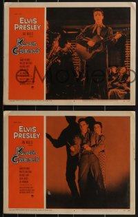 3b0642 KING CREOLE 8 LCs 1958 c/u of Elvis Presley grabbing Walter Matthau's arm, Michael Curtiz