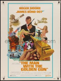 3d1241 MAN WITH THE GOLDEN GUN 30x40 1974 art of Roger Moore as James Bond by Robert McGinnis!