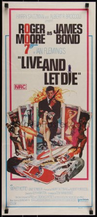 3d0433 LIVE & LET DIE Aust daybill 1973 McGinnis art of Moore as James Bond & sexy tarot cards!