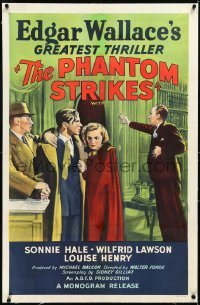 3d0145 GAUNT STRANGER linen 1sh 1939 from Edgar Wallace's The Ringer, The Phantom Strikes, cool art!