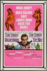 3d0552 GOLDFINGER/DR. NO 1sh 1966 Sean Connery as James Bond + sexy Miss Honey & Pussy Galore!