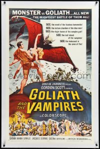 3d0146 GOLIATH & THE VAMPIRES linen 1sh 1964 Maciste Contro il Vampiro, Reynold Brown fantasy art!