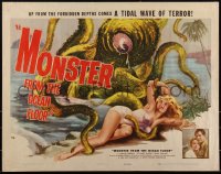 3d1806 MONSTER FROM THE OCEAN FLOOR 1/2sh 1954 best art of octopus beast attacking sexy girl, rare!