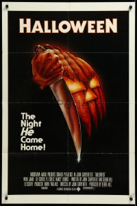 3d0559 HALLOWEEN 1sh 1978 John Carpenter classic, great Bob Gleason art with black ratings box!