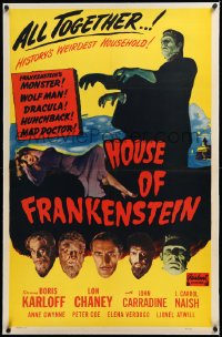 3d0153 HOUSE OF FRANKENSTEIN linen 1sh R1950 Boris Karloff, history's weirdest household, very rare!