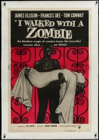 3d0155 I WALKED WITH A ZOMBIE linen 1sh R1956 classic Val Lewton & Jacques Tourneur voodoo horror!