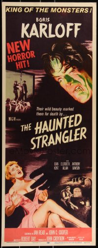 3d1859 HAUNTED STRANGLER insert 1958 Boris Karloff marked their death by their wild beauty, rare!