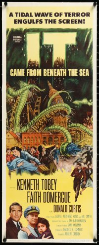 3d0247 IT CAME FROM BENEATH THE SEA linen insert 1955 Harryhausen, a tidal wave of terror, cool art!