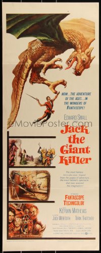 3d1865 JACK THE GIANT KILLER insert 1962 great fantasy art of Kerwin Mathews battling dragon!