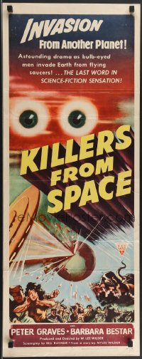 3d1867 KILLERS FROM SPACE insert 1954 bulb-eyed men invade Earth from flying saucers, cool art!