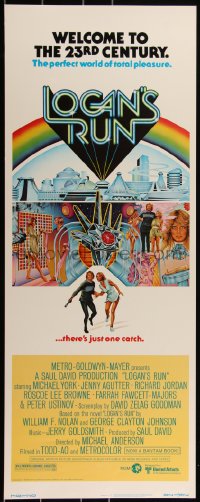 3d1869 LOGAN'S RUN insert 1976 art of Michael York & Jenny Agutter running away by Charles Moll!