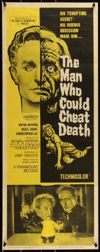 3d1873 MAN WHO COULD CHEAT DEATH insert 1959 Hammer horror, cool half-alive & half-dead headshot art