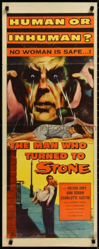 3d1874 MAN WHO TURNED TO STONE insert 1957 Victor Jory practices unholy medicine, cool horror art!